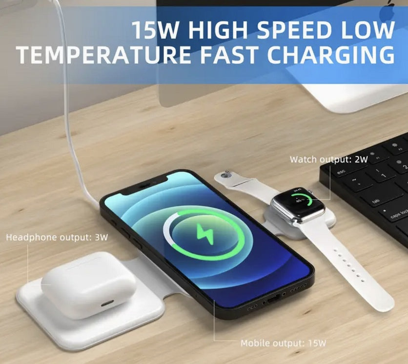 Caricatore Wireless 3 in 1 WorldXtech — iPhone Android e AirPods in un Solo Dock